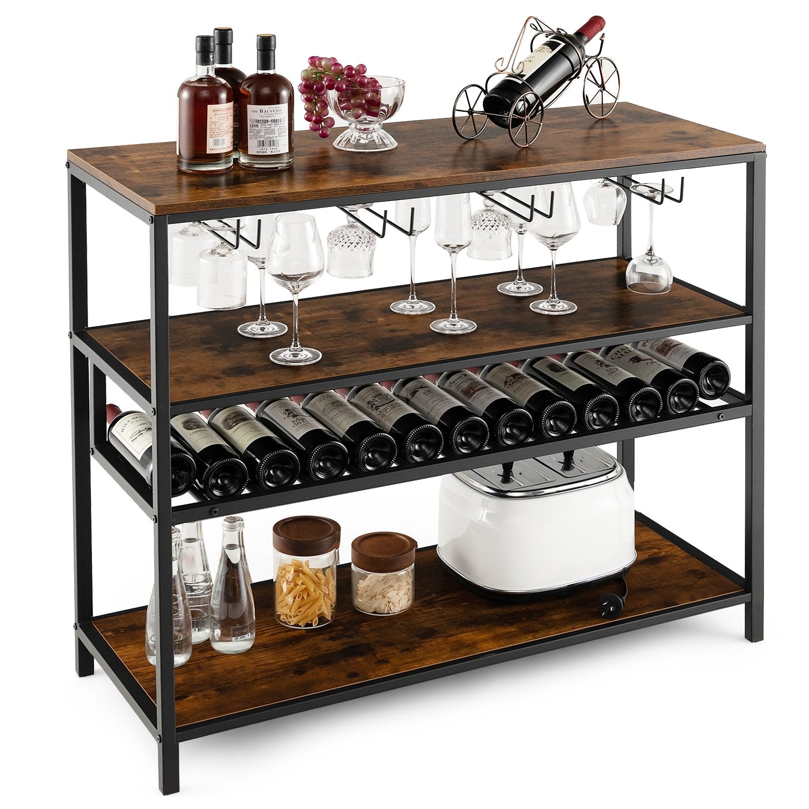 Wine Rack Table With 4 Rows of Glass Holders, Rustic Brown Wine Racks   at Gallery Canada