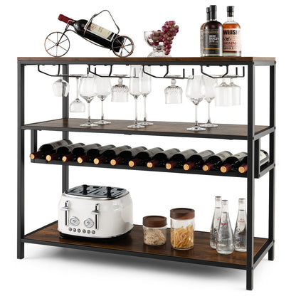 Wine Rack Table With 4 Rows of Glass Holders, Rustic Brown Wine Racks   at Gallery Canada