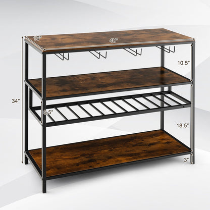 Wine Rack Table With 4 Rows of Glass Holders, Rustic Brown Wine Racks   at Gallery Canada