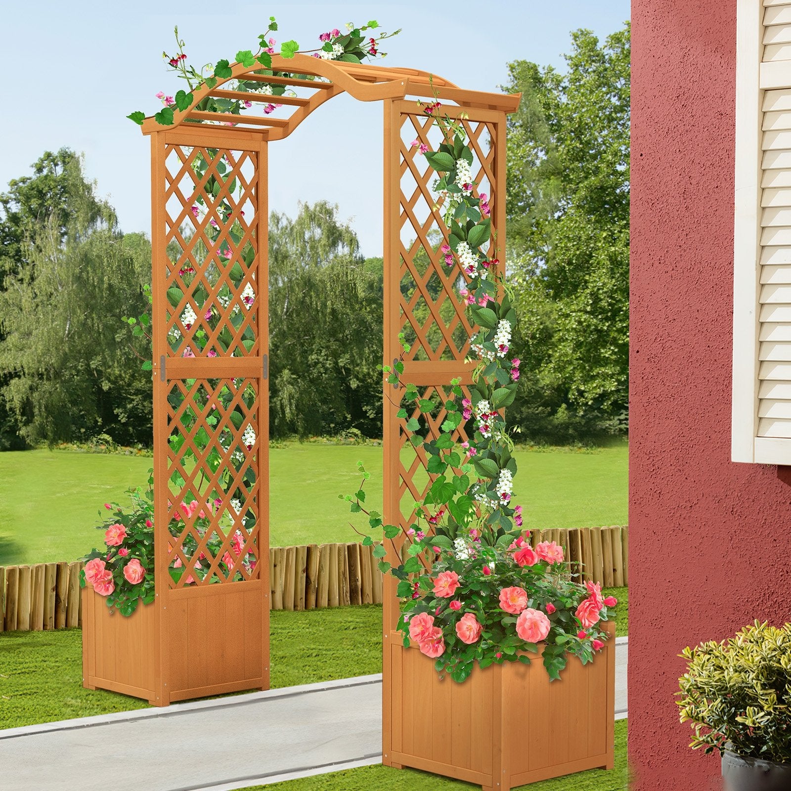 Garden Arbor with Planter, Natural Outdoor Decor   at Gallery Canada