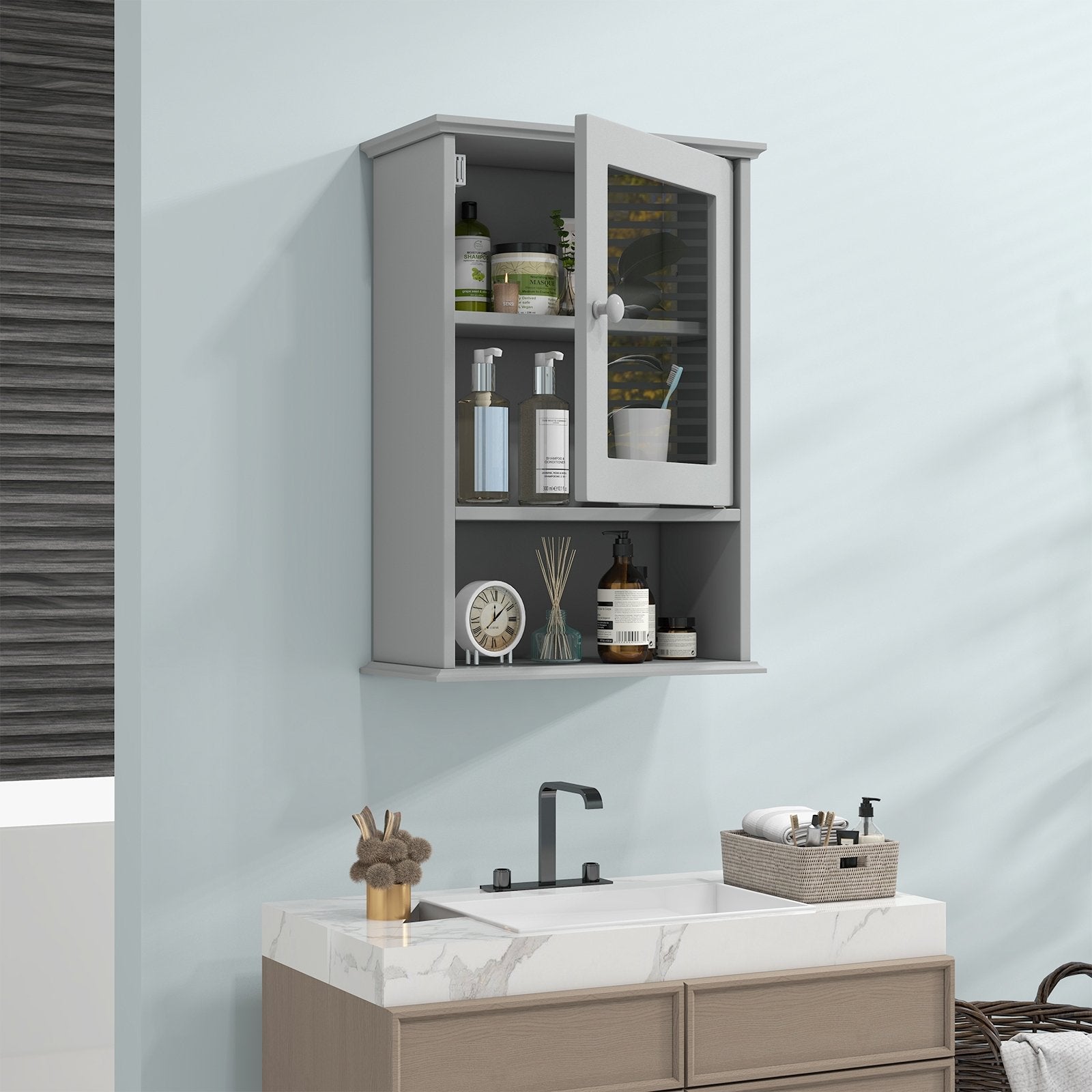 Bathroom Wall Mounted Adjustable Hanging Storage Medicine Cabinet, Gray Wall Cabinets   at Gallery Canada