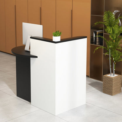 Front Reception Office Desk with Open Shelf and Lockable Drawer, Black & White - Gallery Canada