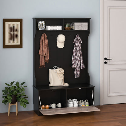 3 in 1 Coat Rack with Entryway Bench and Hooks and Enclosed Cabinet, Black Coat Racks & Hall Trees   at Gallery Canada