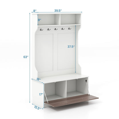 3 in 1 Coat Rack with Entryway Bench and Hooks and Enclosed Cabinet, White Coat Racks & Hall Trees   at Gallery Canada