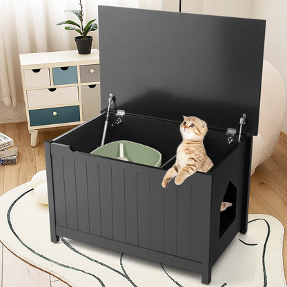 Wooden Cat Litter Box Enclosure with Top Opening Side Table, Black Cat Houses   at Gallery Canada