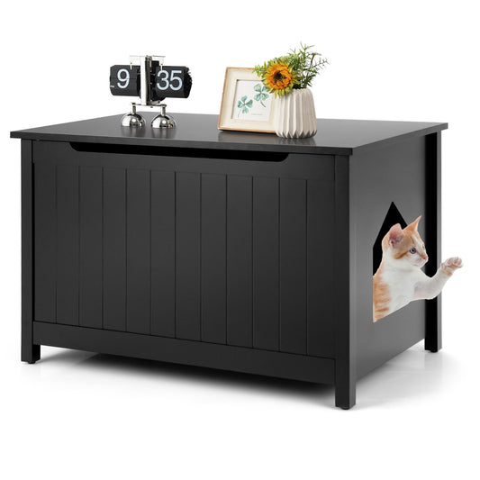 Wooden Cat Litter Box Enclosure with Top Opening Side Table, Black Cat Houses   at Gallery Canada