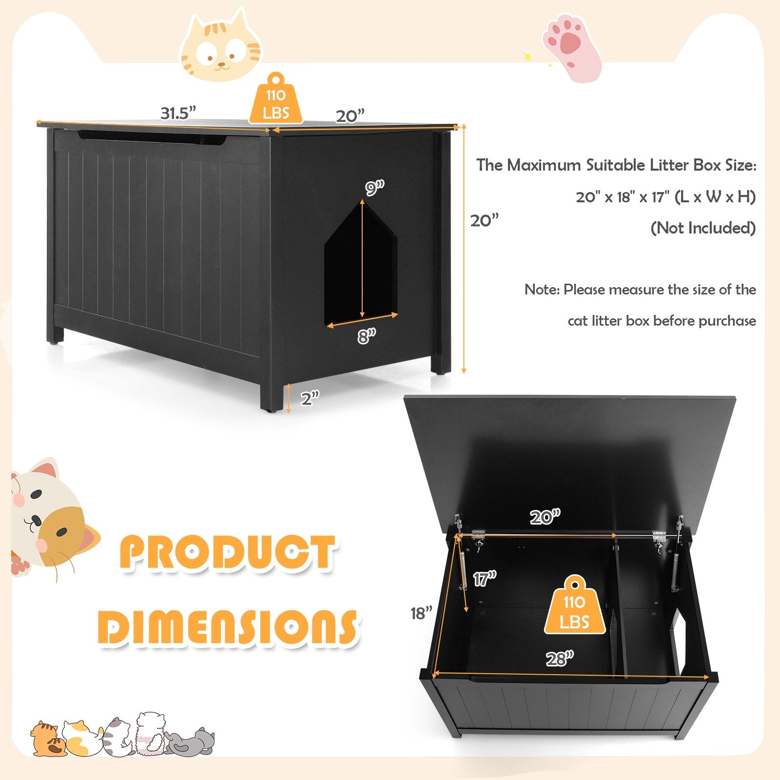 Wooden Cat Litter Box Enclosure with Top Opening Side Table, Black Cat Houses   at Gallery Canada