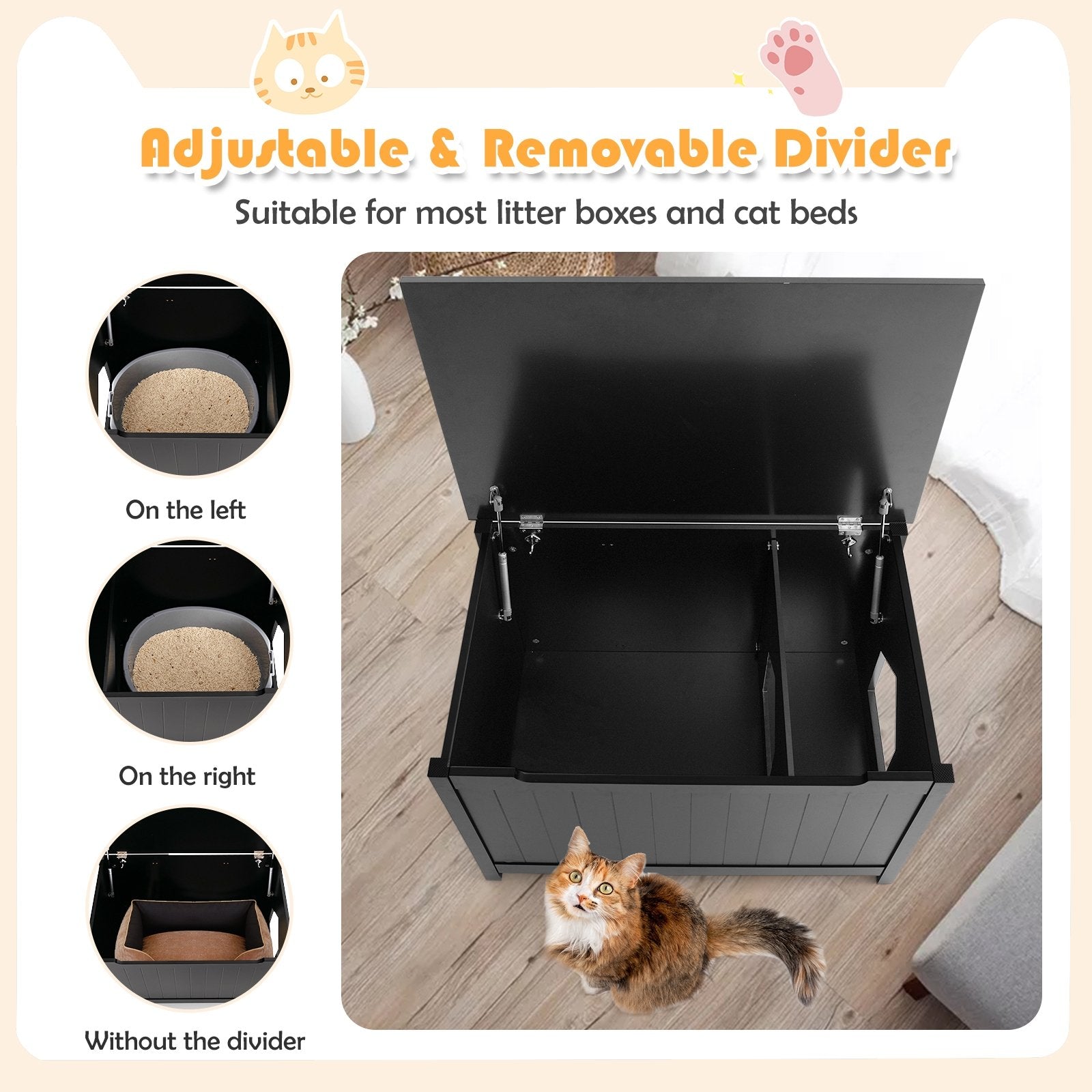 Wooden Cat Litter Box Enclosure with Top Opening Side Table, Black Cat Houses   at Gallery Canada