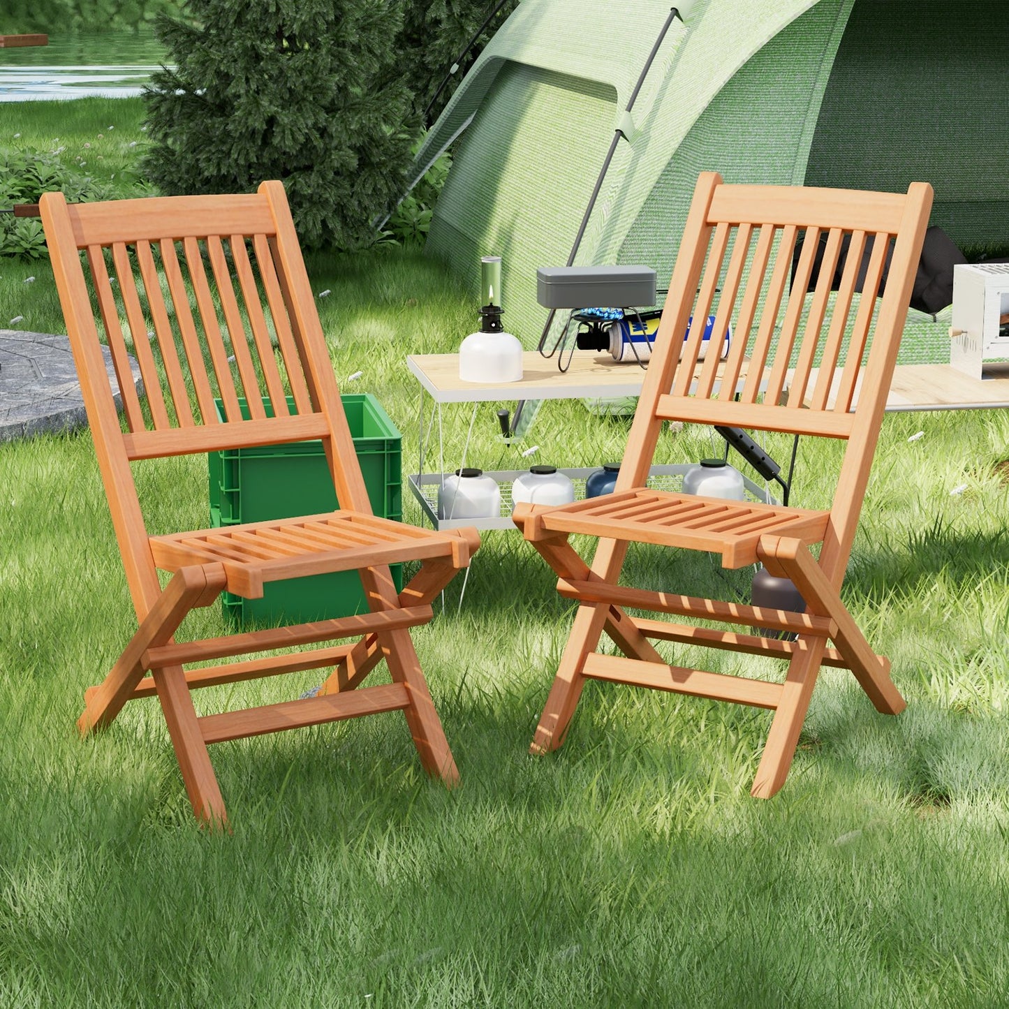 Indonesia Teak Wood Patio Folding Dining Chair with Slatted Seat, Natural Patio Dining Chairs   at Gallery Canada