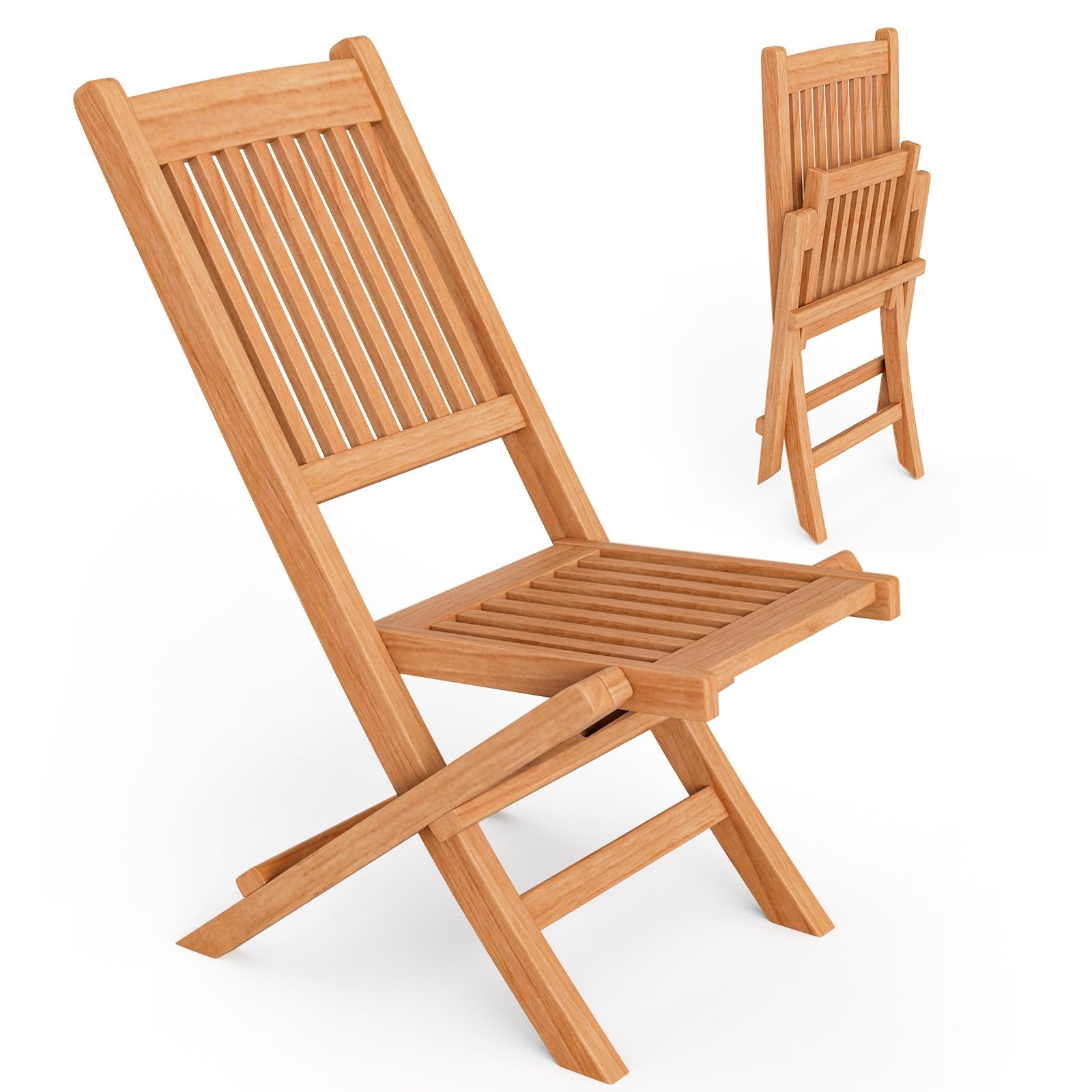 Indonesia Teak Wood Patio Folding Dining Chair with Slatted Seat, Natural Patio Dining Chairs   at Gallery Canada