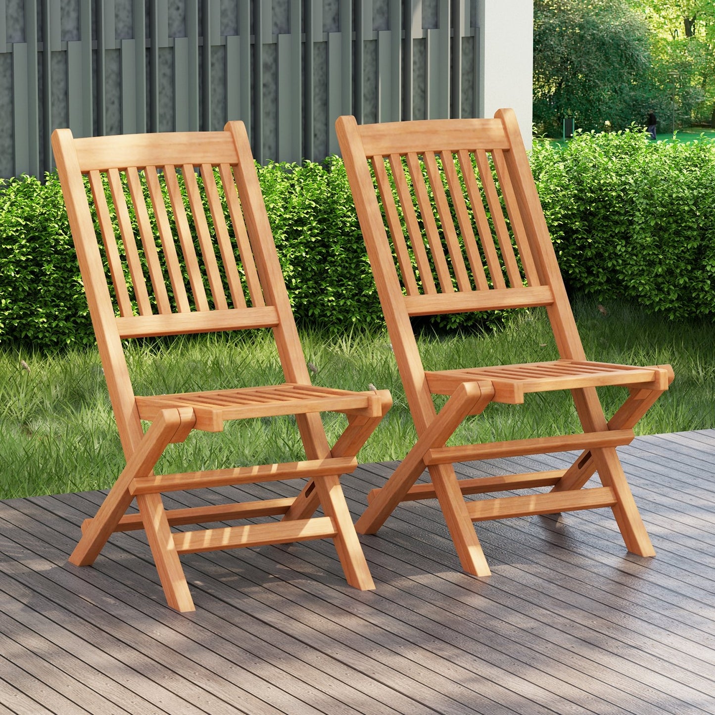 Indonesia Teak Wood Patio Folding Dining Chair with Slatted Seat, Natural Patio Dining Chairs   at Gallery Canada