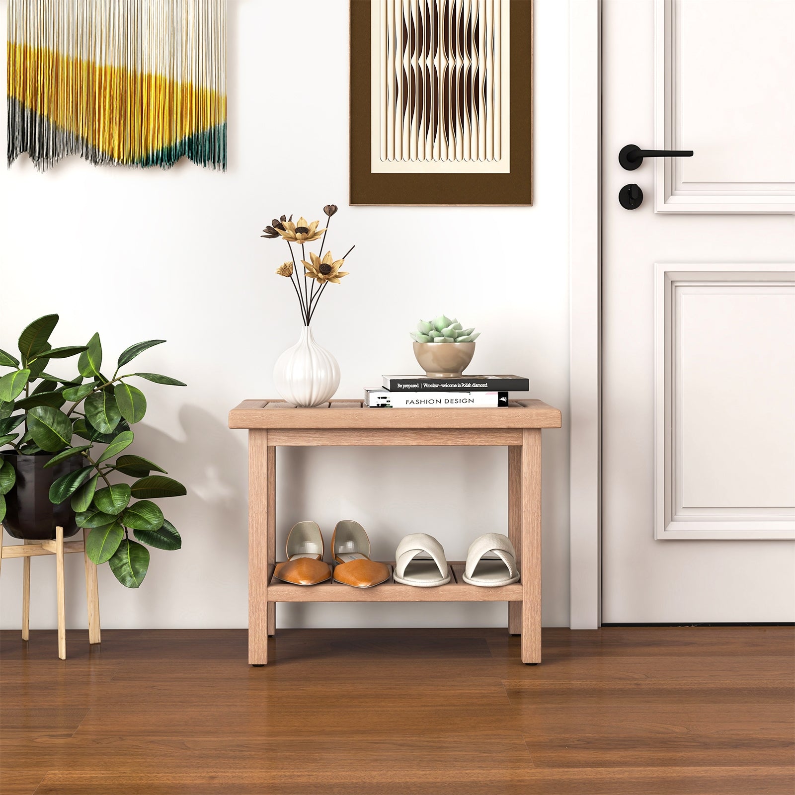 21 Inches Teak Shower Bench with Storage Shelf, Natural Bath Safety at Gallery Canada