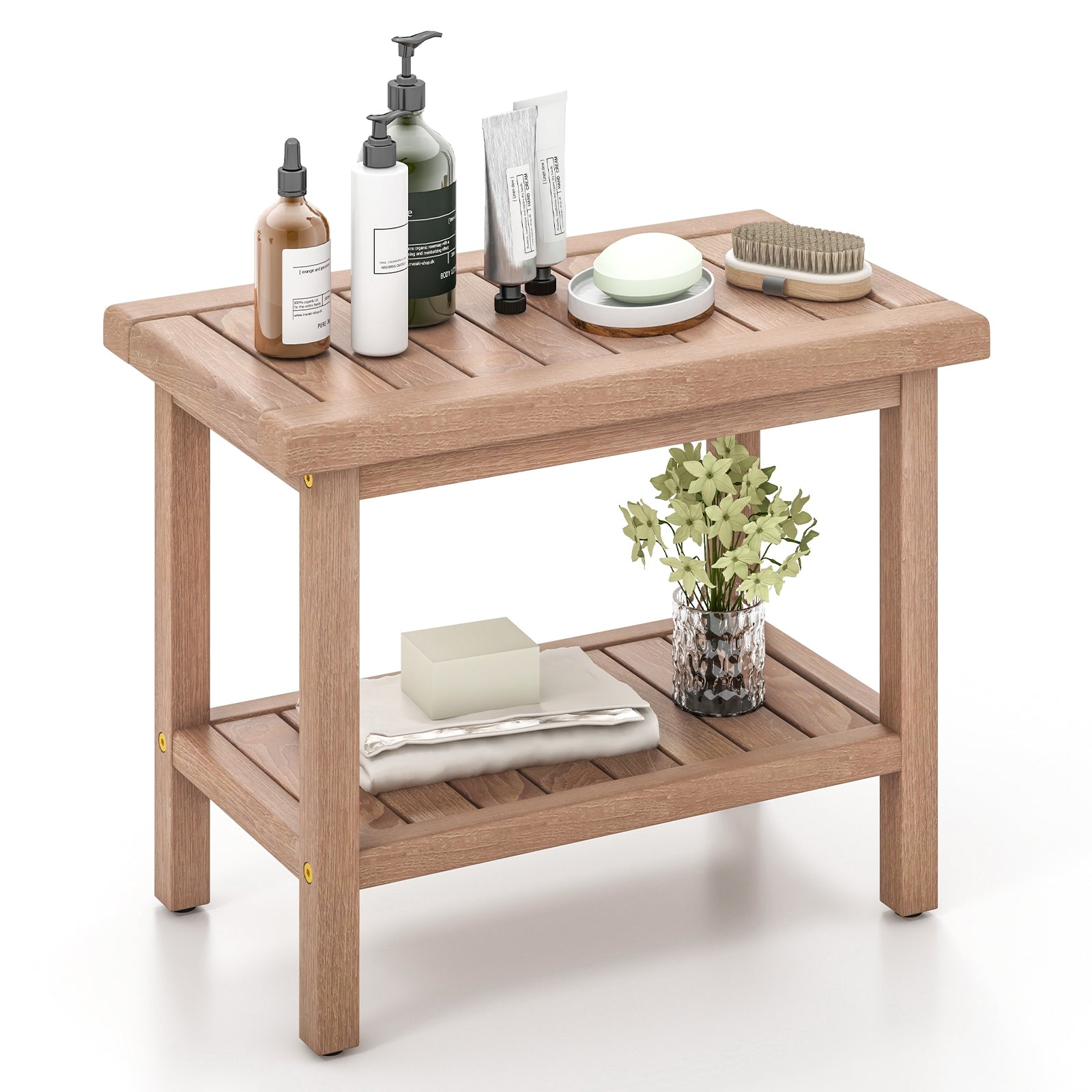 21 Inches Teak Shower Bench with Storage Shelf, Natural Bath Safety at Gallery Canada