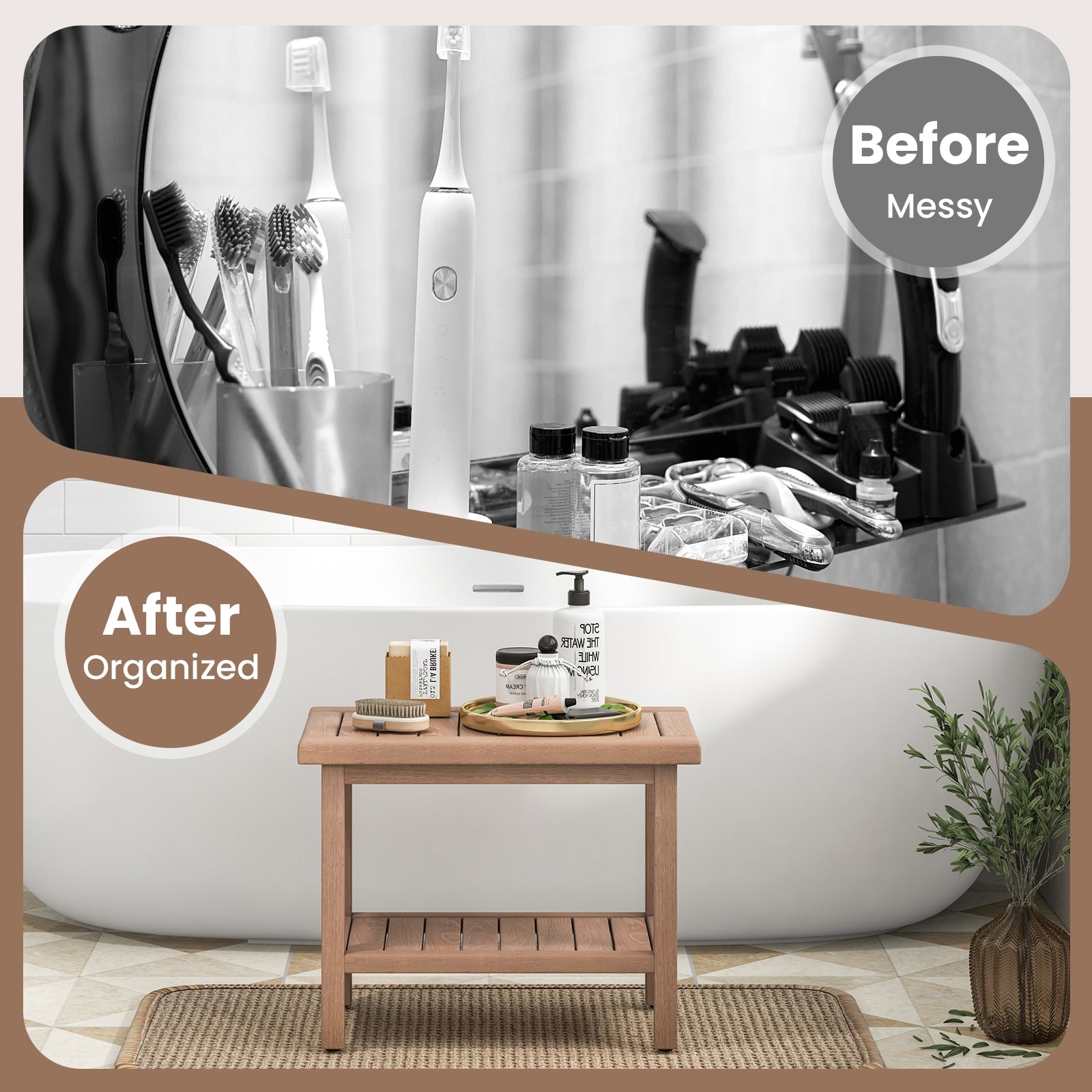 21 Inches Teak Shower Bench with Storage Shelf, Natural Bath Safety at Gallery Canada