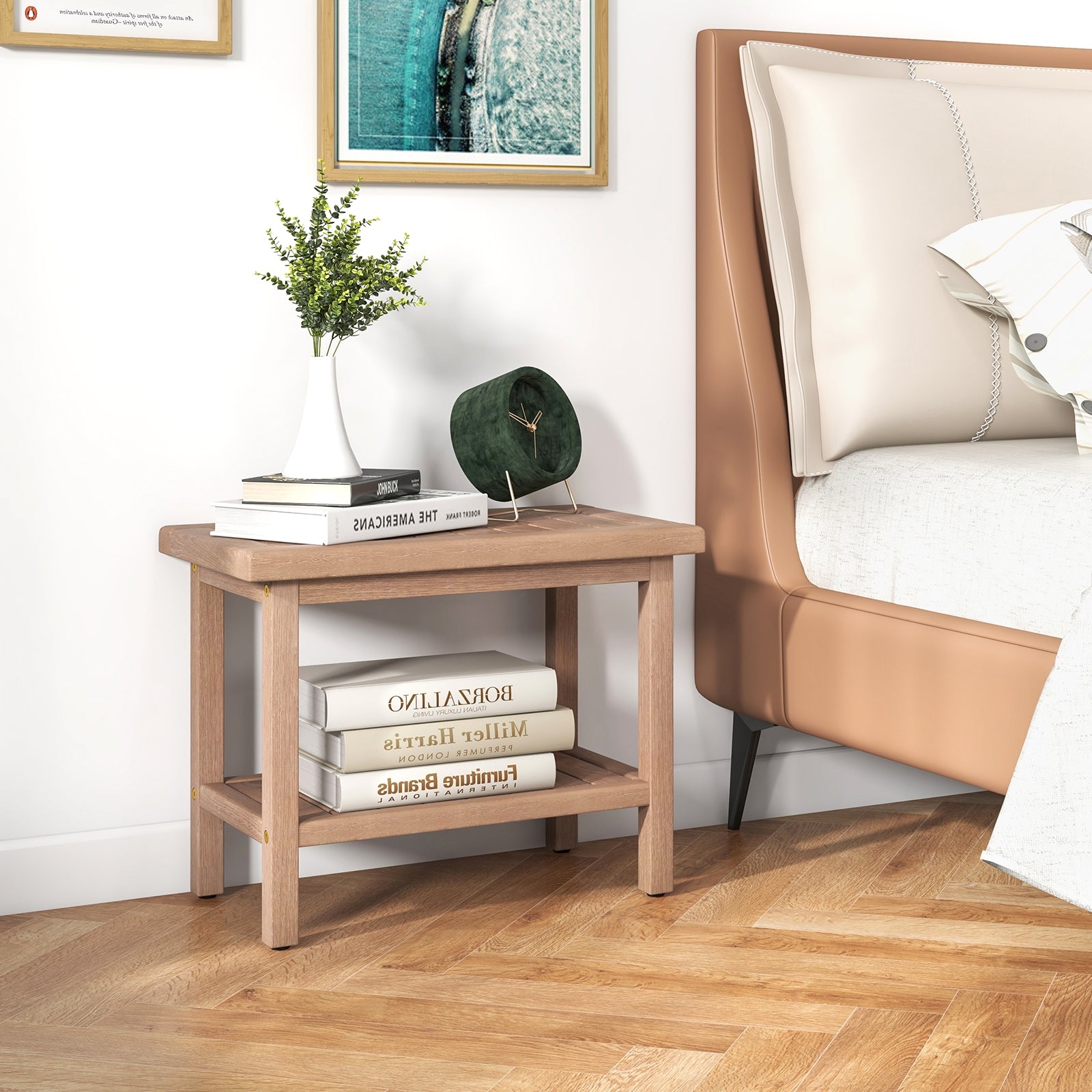 21 Inches Teak Shower Bench with Storage Shelf, Natural Bath Safety at Gallery Canada