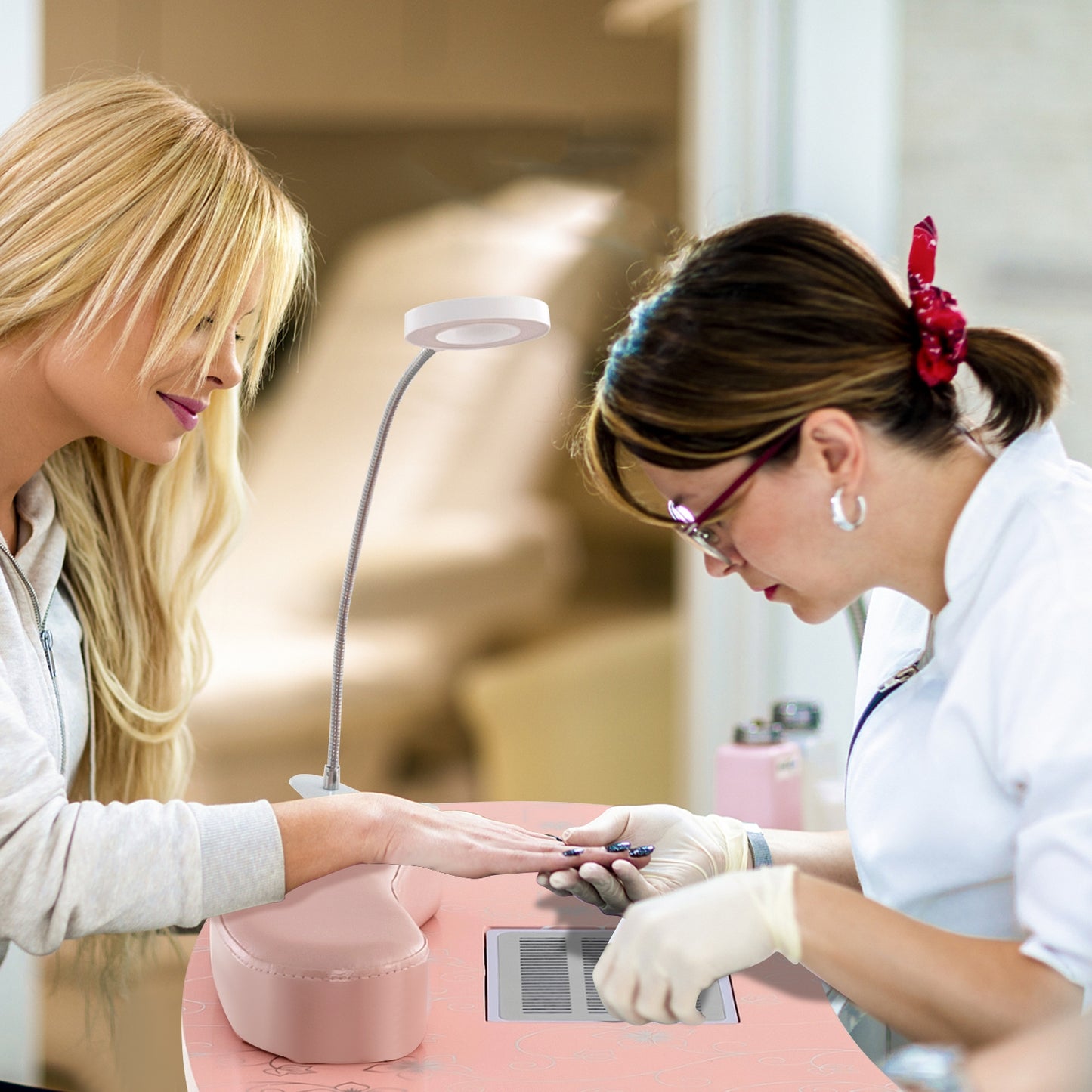 Manicure Nail Table with Bendable USB-plug LED Table Lamp, Pink Massage   at Gallery Canada