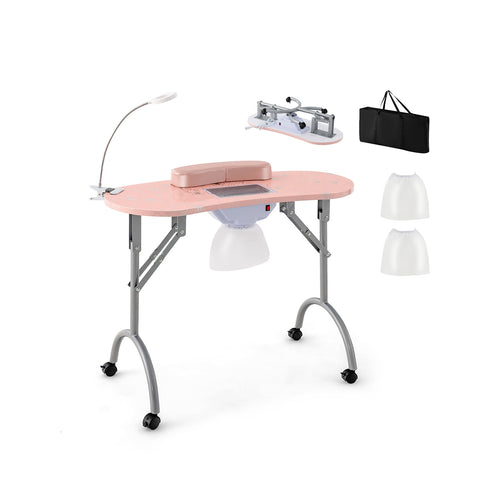 Manicure Nail Table with Bendable USB-plug LED Table Lamp, Pink