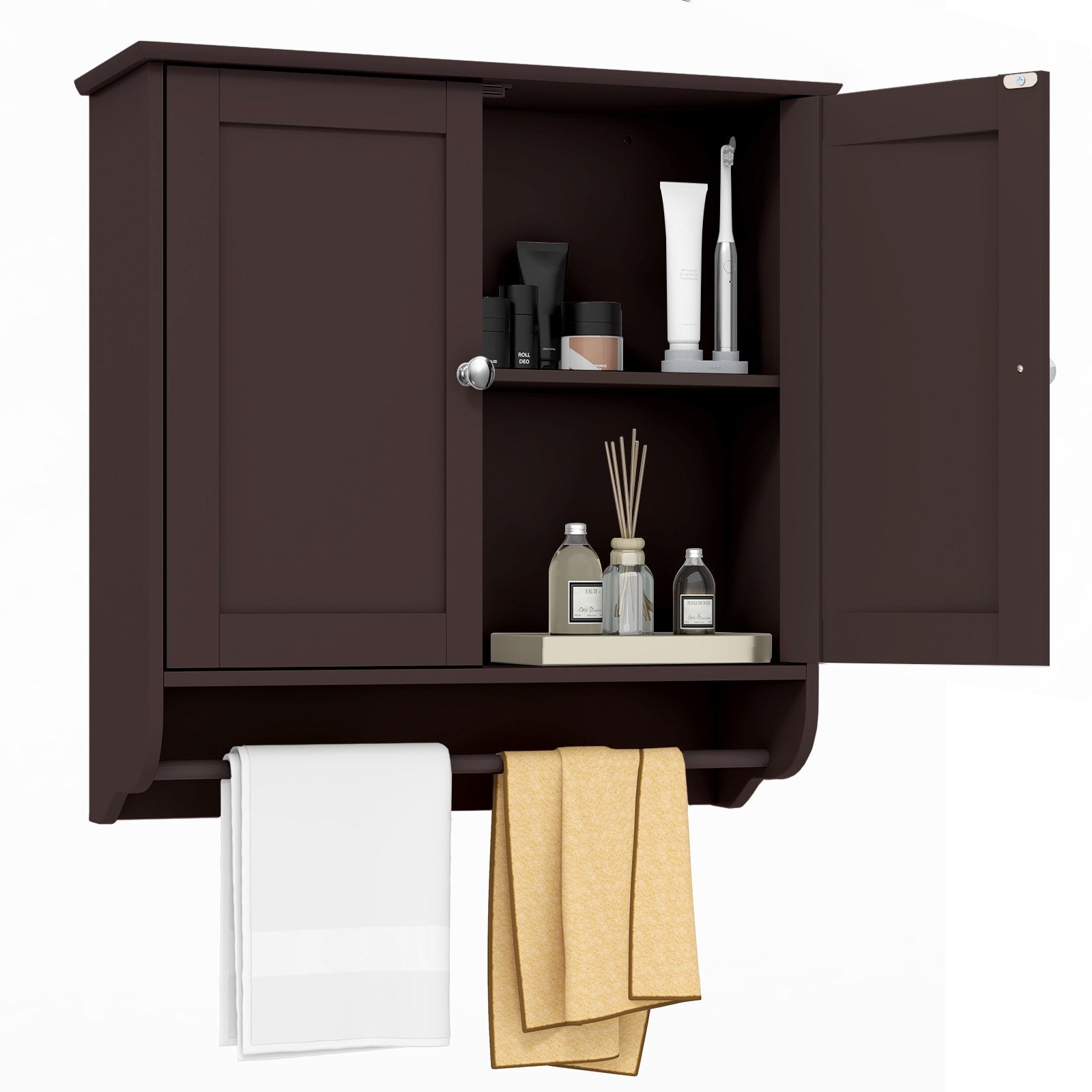 Wall Mounted Bathroom Storage Medicine Cabinet with Towel Bar, Brown Wall Cabinets   at Gallery Canada