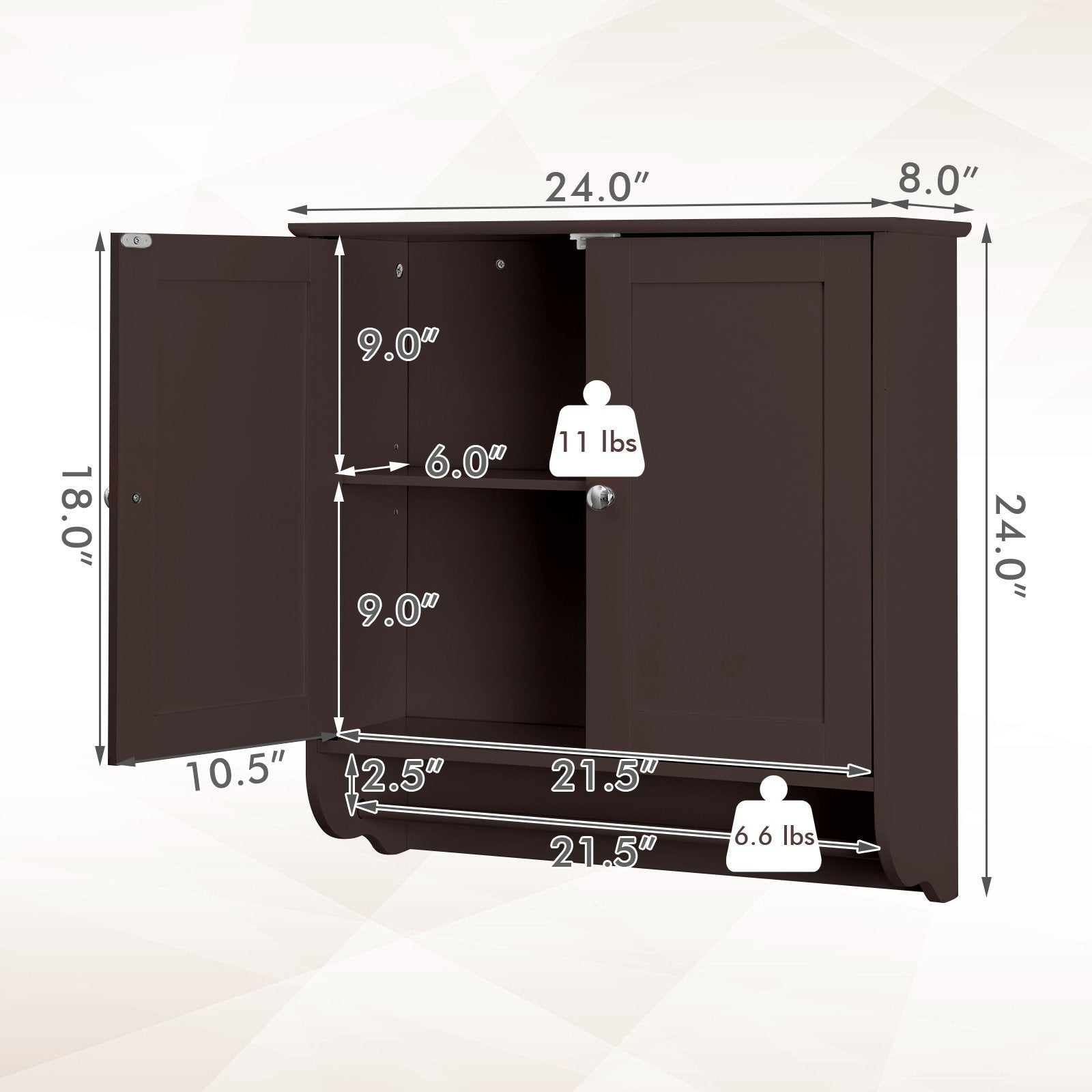 Wall Mounted Bathroom Storage Medicine Cabinet with Towel Bar, Brown Wall Cabinets   at Gallery Canada