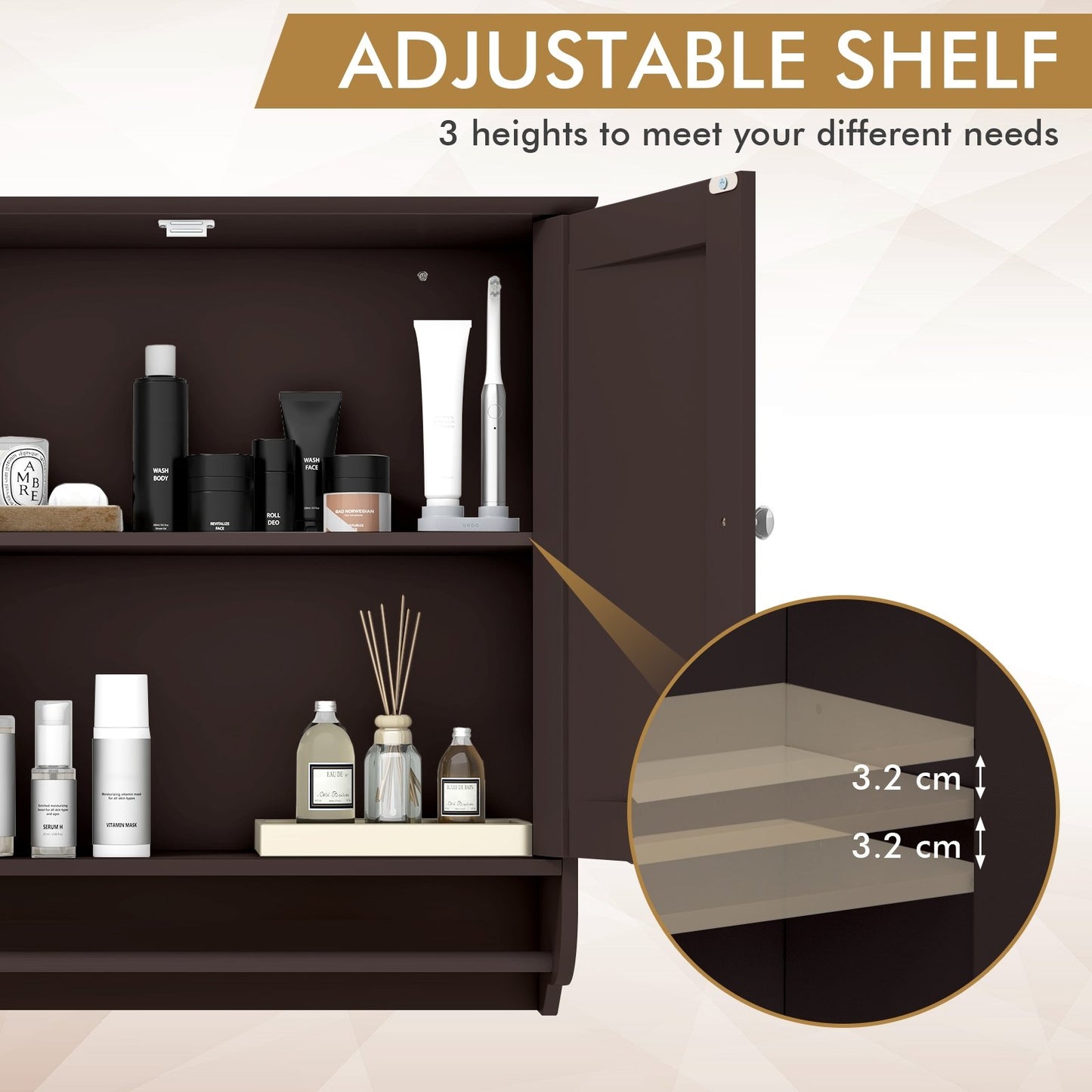 Wall Mounted Bathroom Storage Medicine Cabinet with Towel Bar, Brown Wall Cabinets   at Gallery Canada