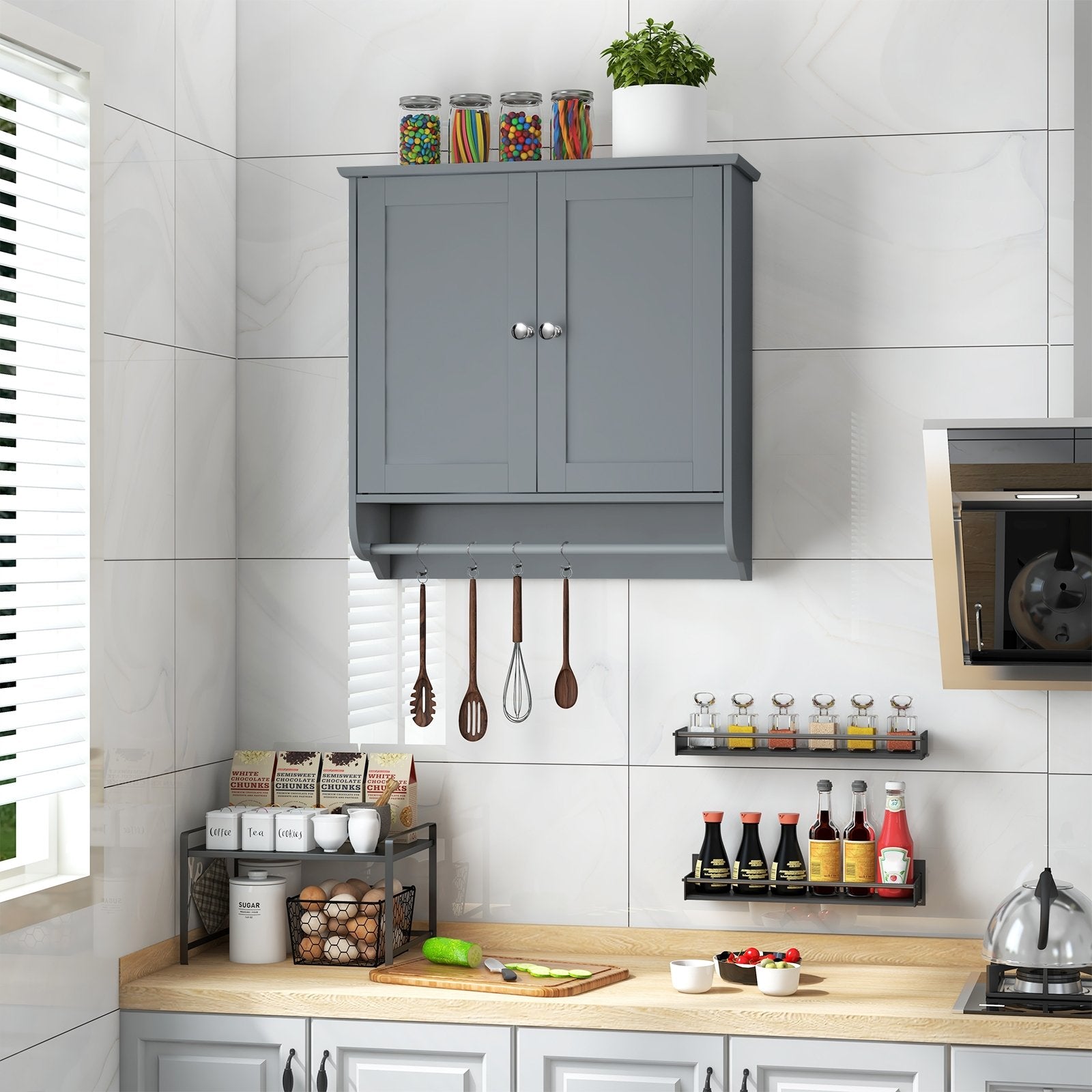 Wall Mounted Bathroom Storage Medicine Cabinet with Towel Bar, Gray Wall Cabinets   at Gallery Canada