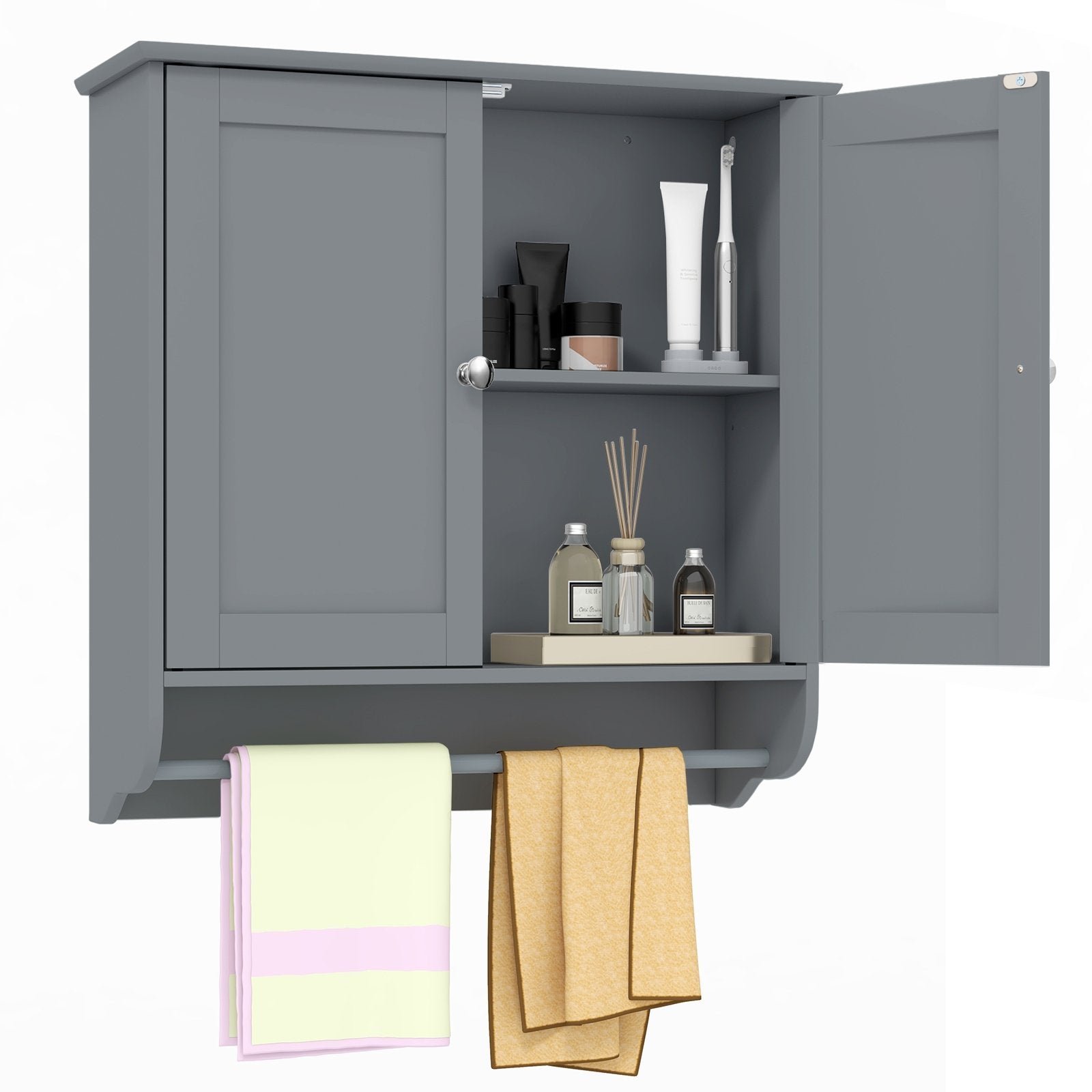 Wall Mounted Bathroom Storage Medicine Cabinet with Towel Bar, Gray Wall Cabinets   at Gallery Canada