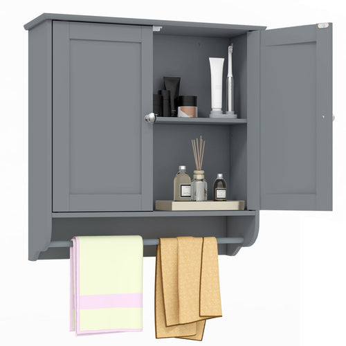 Wall Mounted Bathroom Storage Medicine Cabinet with Towel Bar, Gray