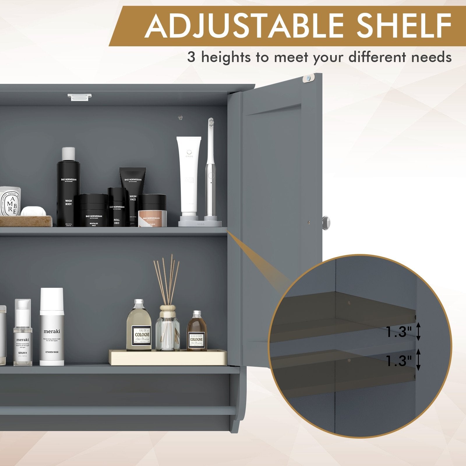 Wall Mounted Bathroom Storage Medicine Cabinet with Towel Bar, Gray Wall Cabinets   at Gallery Canada