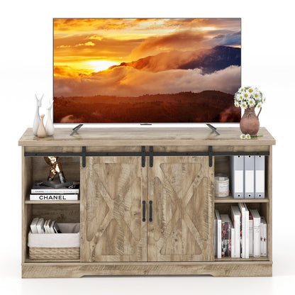 Farmhouse Entertainment Center with Adjustable Shelves and Storage Cabinet, Gray Entertainment Centers & TV Stands   at Gallery Canada