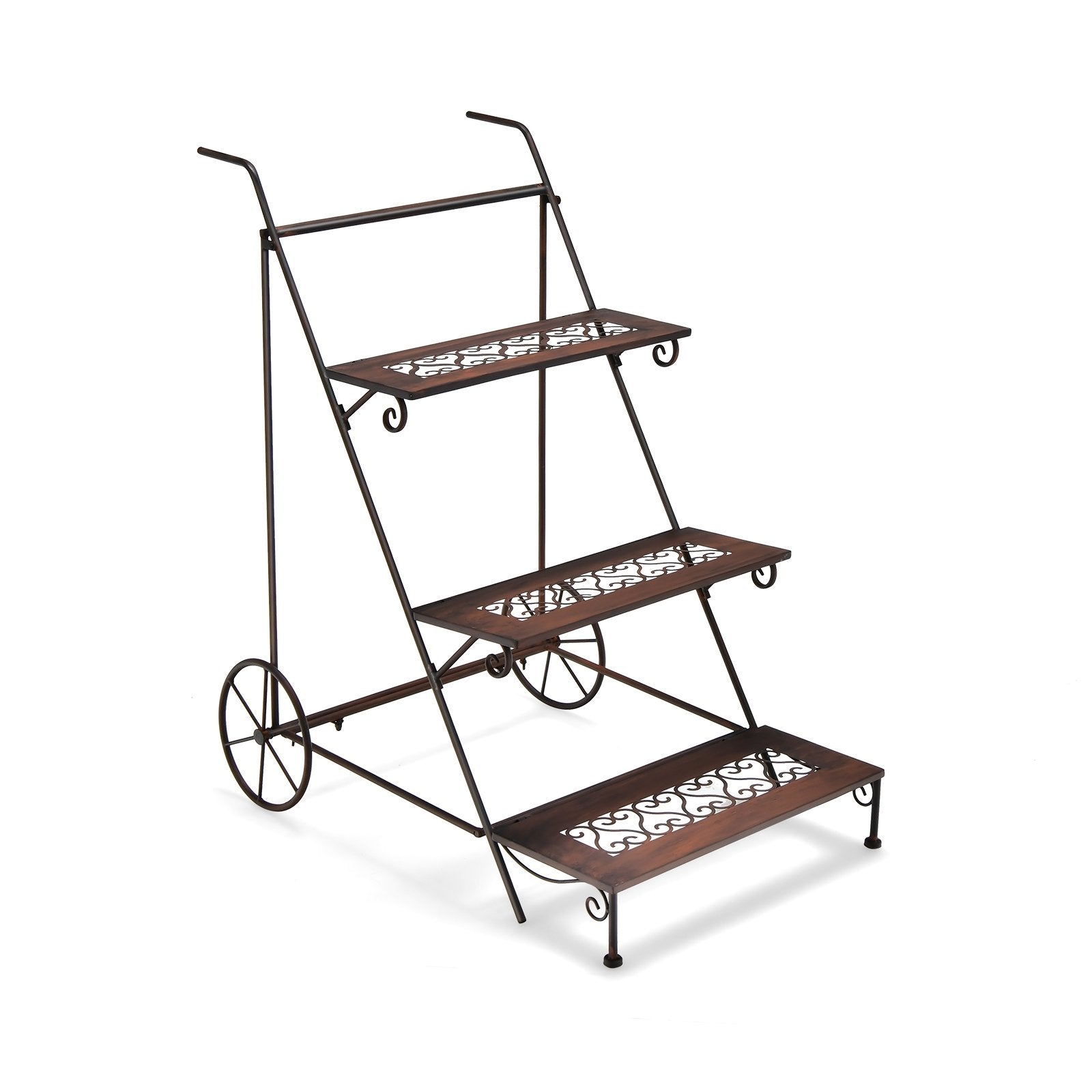 3-Tier Metal Plant Stand with Wheels and Handle for Balcony, Black Plant Stands   at Gallery Canada