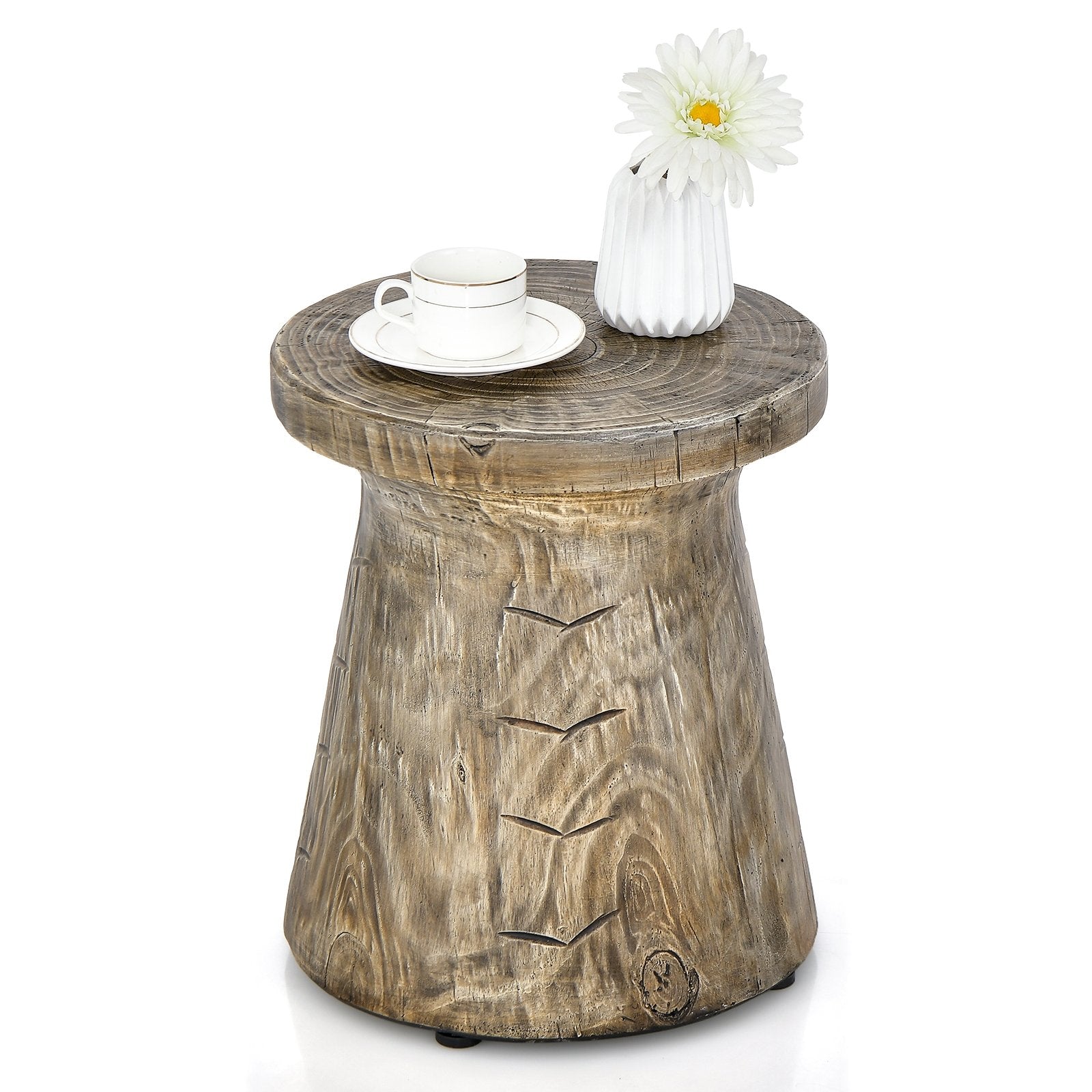 Weather Resident Rock End Table with Wood Grain for Living Room, Natural Patio Tables   at Gallery Canada