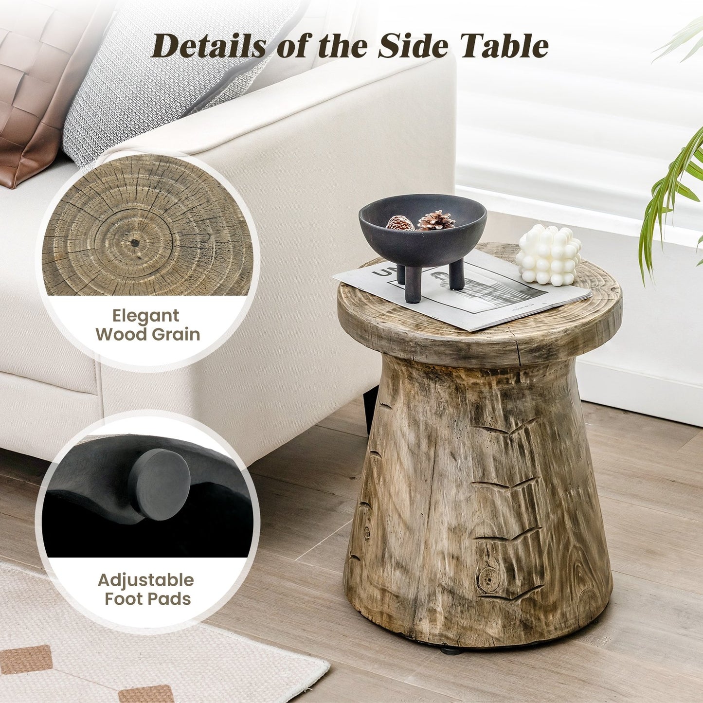 Weather Resident Rock End Table with Wood Grain for Living Room, Natural Patio Tables   at Gallery Canada