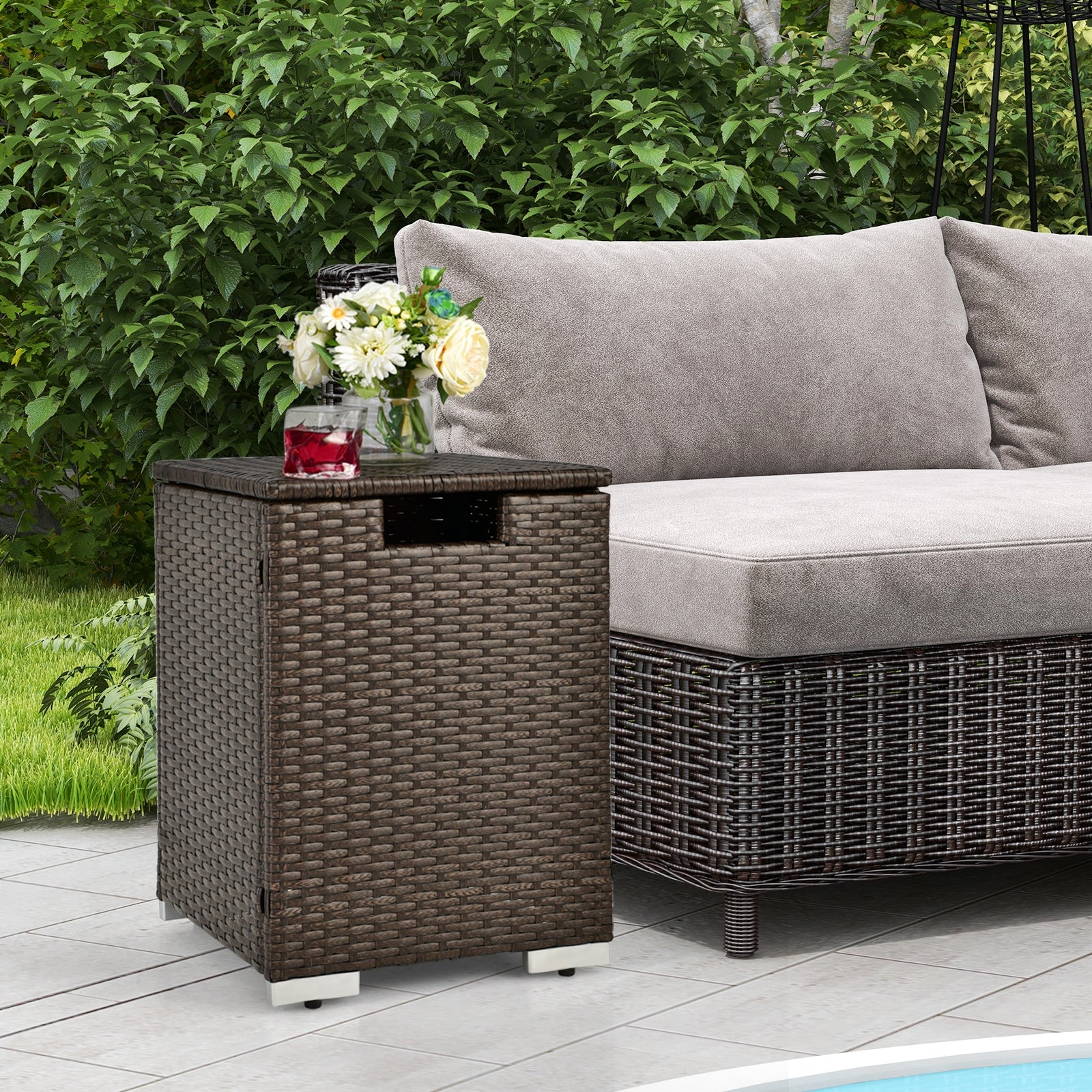 2-in-1 Patio Rattan Gas Propane Tank Cover for 20 lbs Propane Tanks, Brown Fire Pits at Gallery Canada