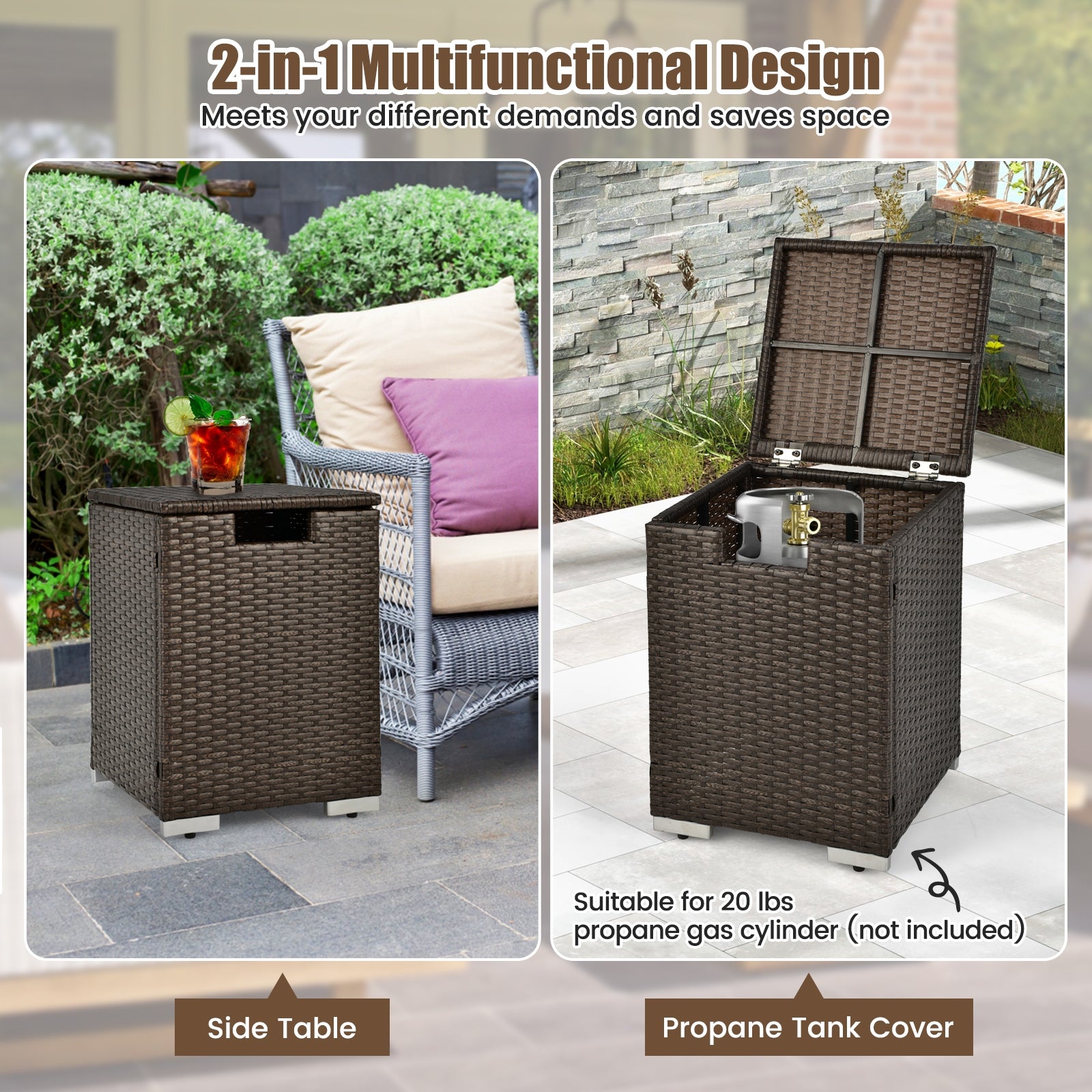 2-in-1 Patio Rattan Gas Propane Tank Cover for 20 lbs Propane Tanks, Brown Fire Pits at Gallery Canada
