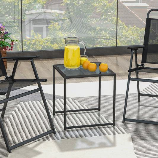 Tempered Glass Side Table with Metal Frame for Indoor and Outdoor, Black End & Side Tables   at Gallery Canada