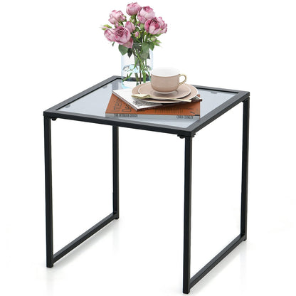 Tempered Glass Side Table with Metal Frame for Indoor and Outdoor, Black End & Side Tables   at Gallery Canada