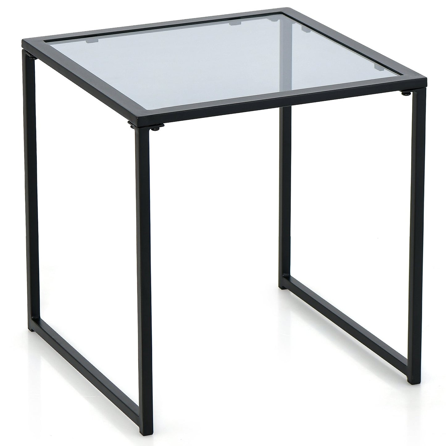 Tempered Glass Side Table with Metal Frame for Indoor and Outdoor, Black End & Side Tables   at Gallery Canada