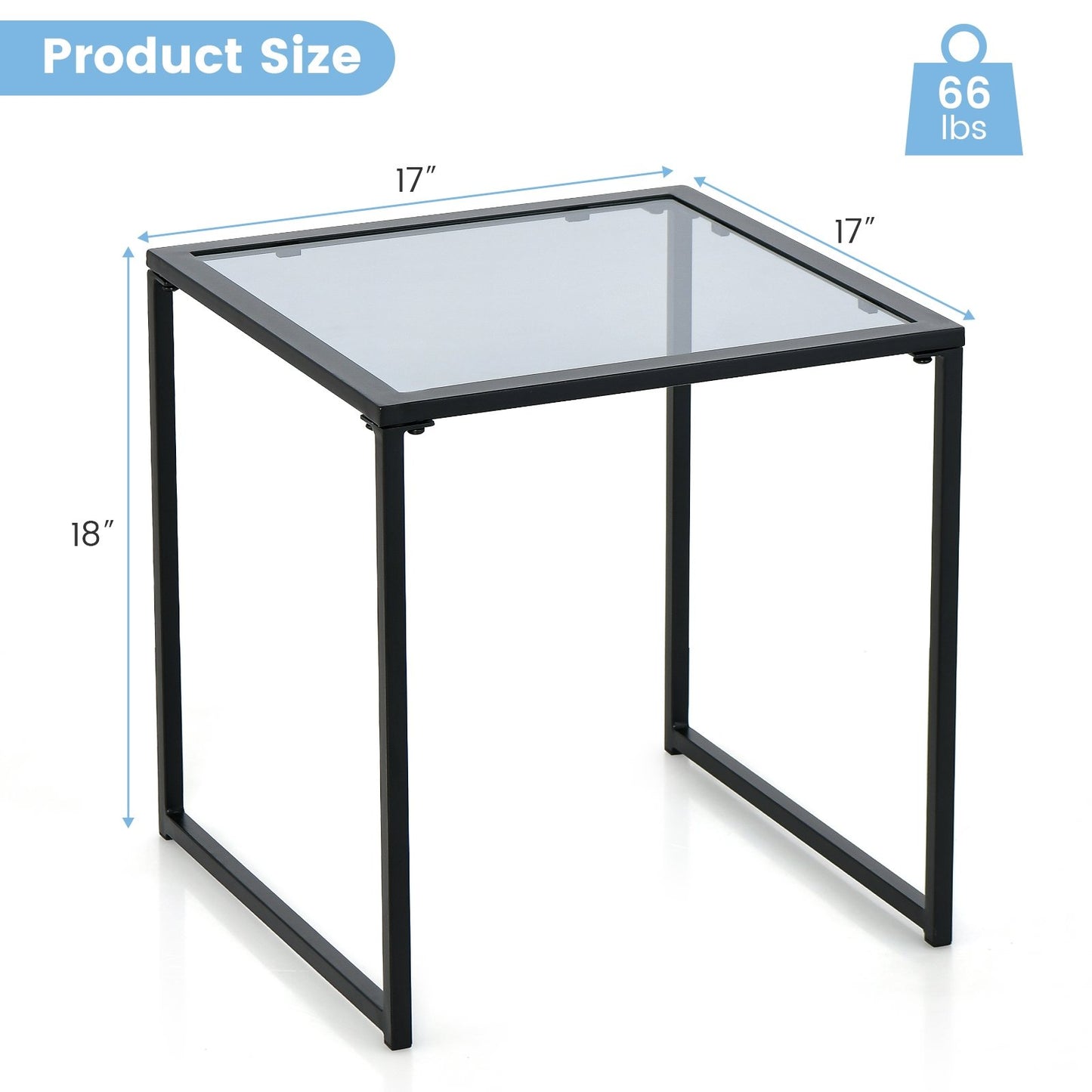 Tempered Glass Side Table with Metal Frame for Indoor and Outdoor, Black End & Side Tables   at Gallery Canada