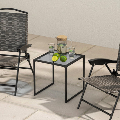 Tempered Glass Side Table with Metal Frame for Indoor and Outdoor, Black End & Side Tables   at Gallery Canada