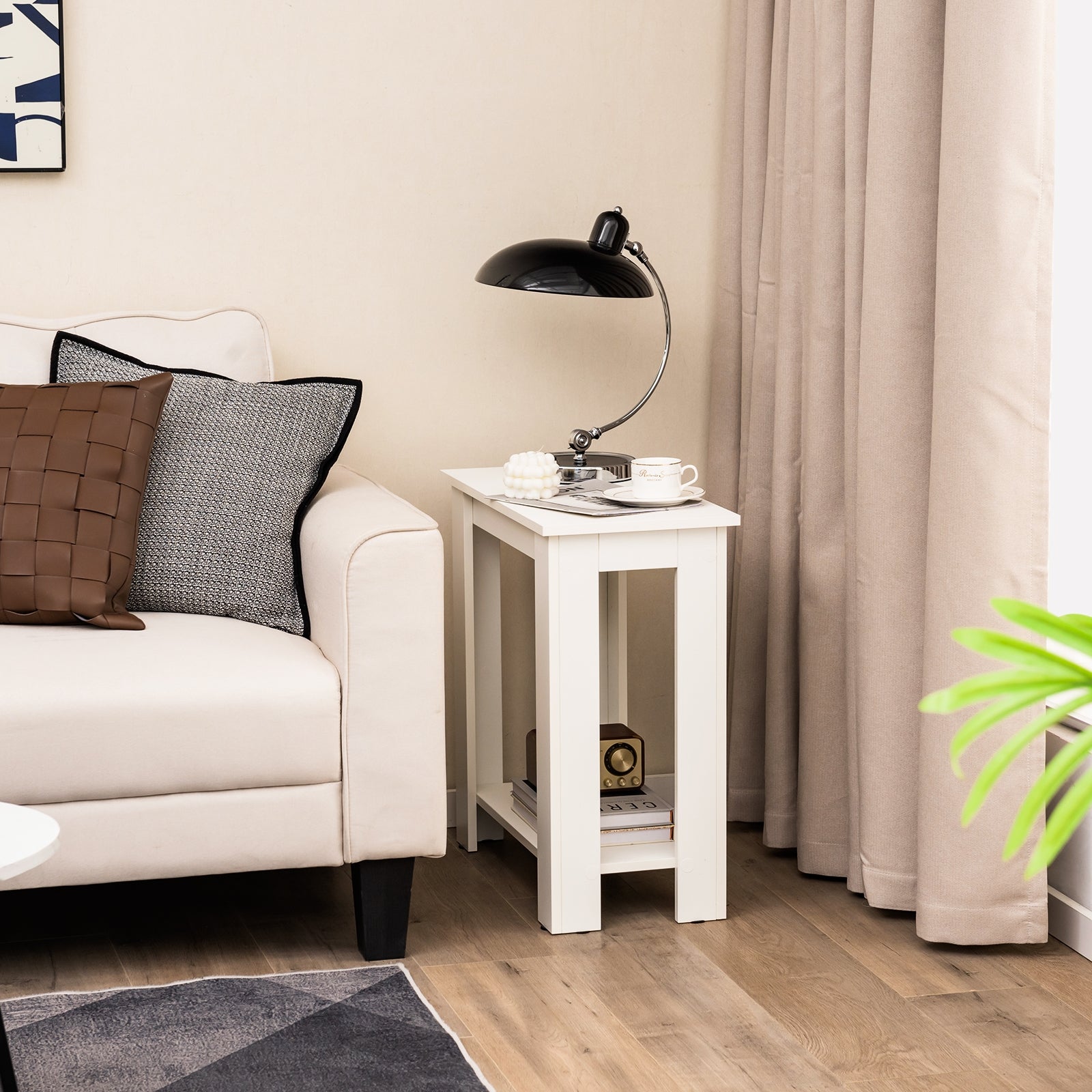 2-Tier Modern Compact End Table with Storage Shelf, White End & Side Tables   at Gallery Canada