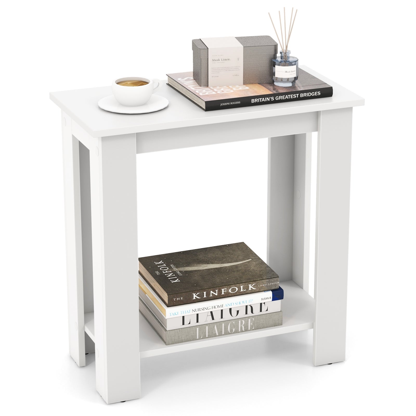 2-Tier Modern Compact End Table with Storage Shelf, White End & Side Tables White  at Gallery Canada