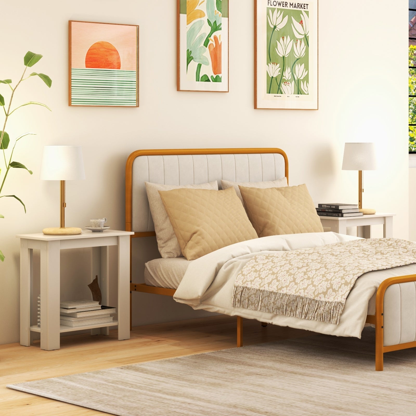 2-Tier Modern Compact End Table with Storage Shelf, White End & Side Tables   at Gallery Canada