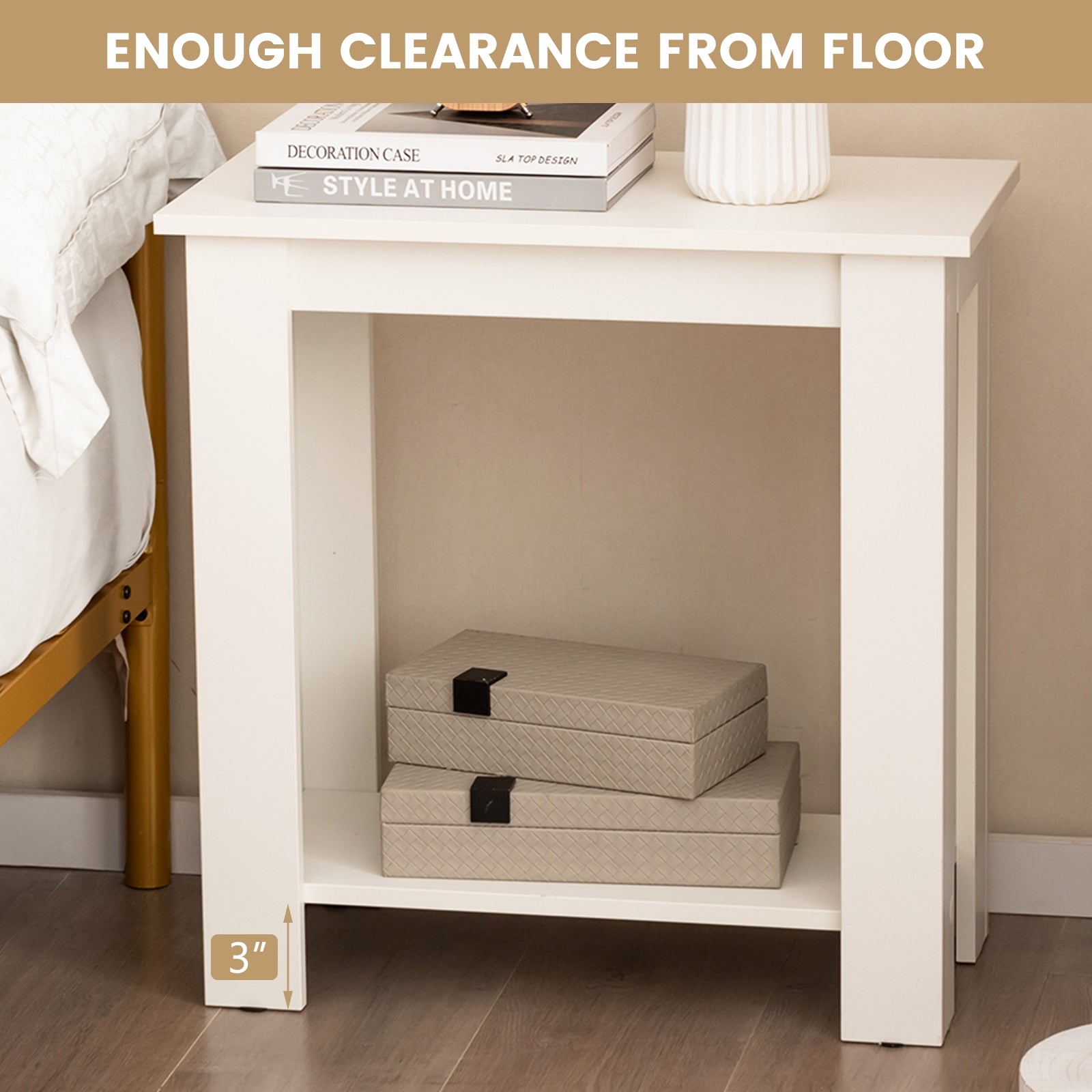 2-Tier Modern Compact End Table with Storage Shelf, White End & Side Tables   at Gallery Canada