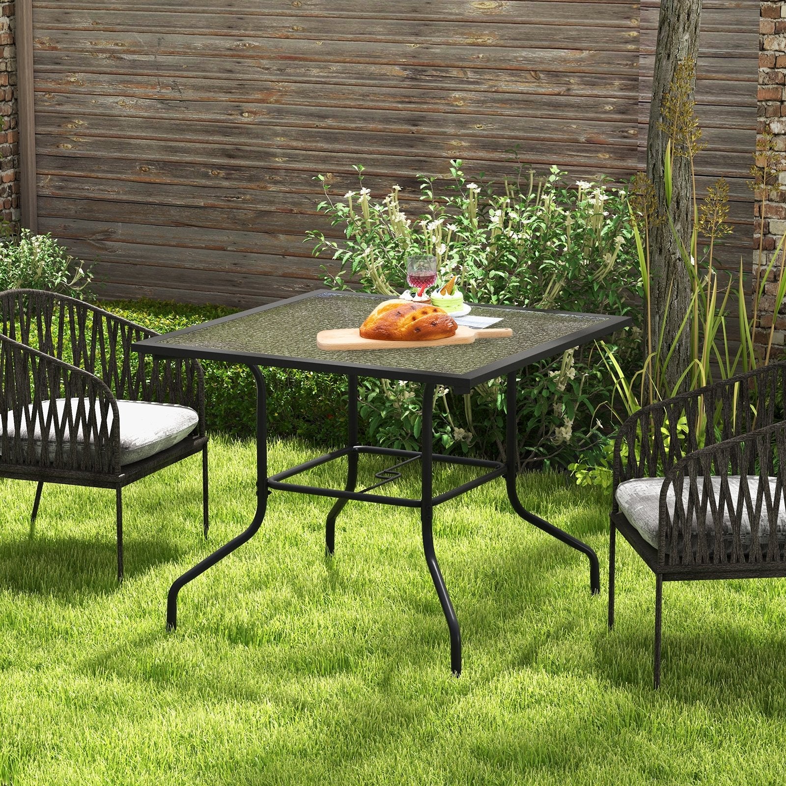 35 x 35 Inch Patio Dining Table with 1.5" Umbrella Hole (Umbrella NOT Included), Black - Gallery Canada