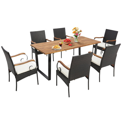 7 Pieces Patio Rattan Dining Set with 2 Inches Umbrella Hole-Curved Handrail, Multicolor Patio Dining Sets   at Gallery Canada