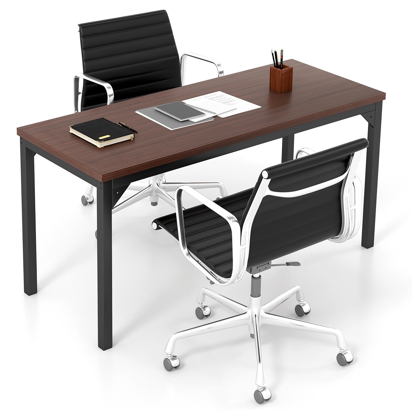 55 Inch Conference Table with Heavy-duty Metal Frame, Brown Writing Desks   at Gallery Canada