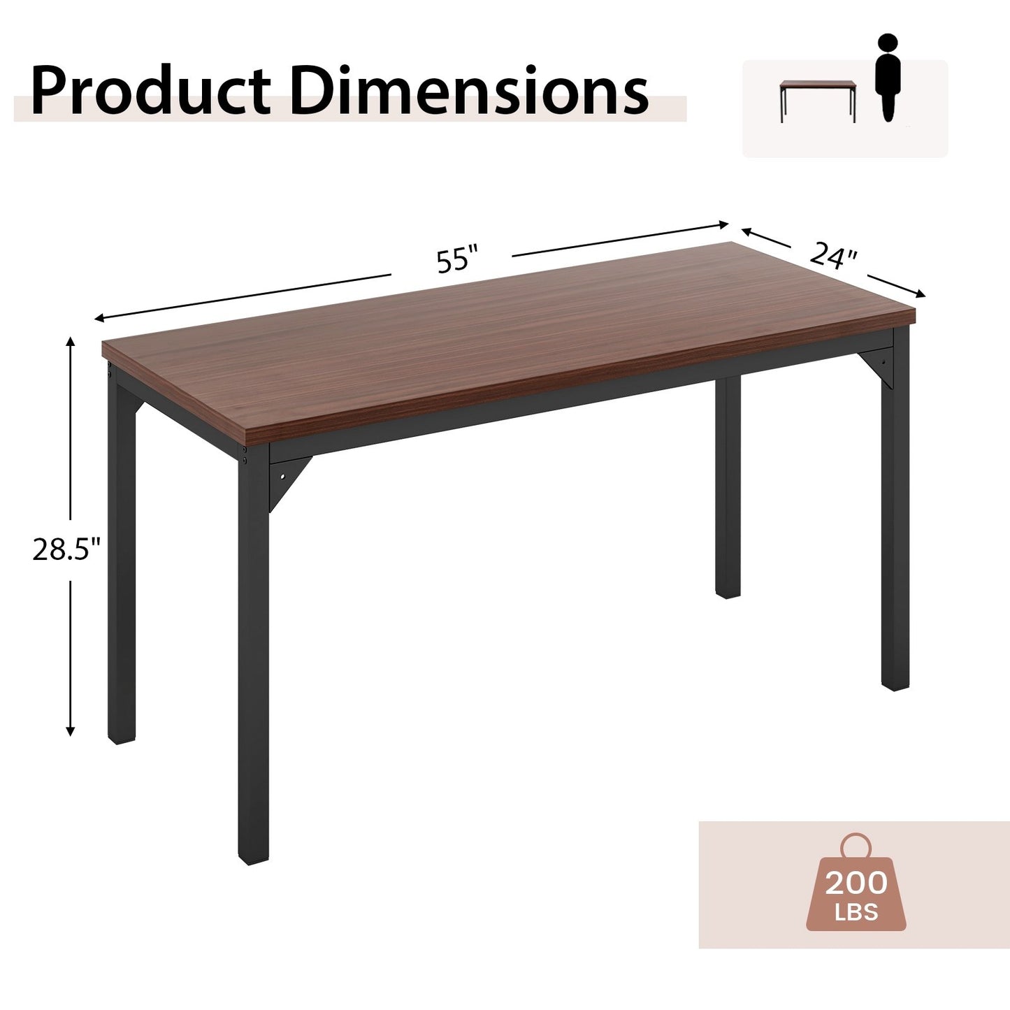 55 Inch Conference Table with Heavy-duty Metal Frame, Brown Writing Desks   at Gallery Canada