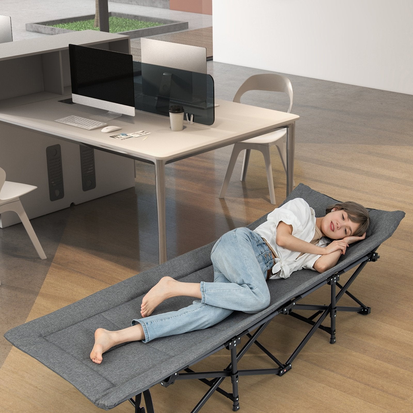 Folding Camping Cot with Carry Bag Cushion and Headrest, Gray Camping Furniture   at Gallery Canada