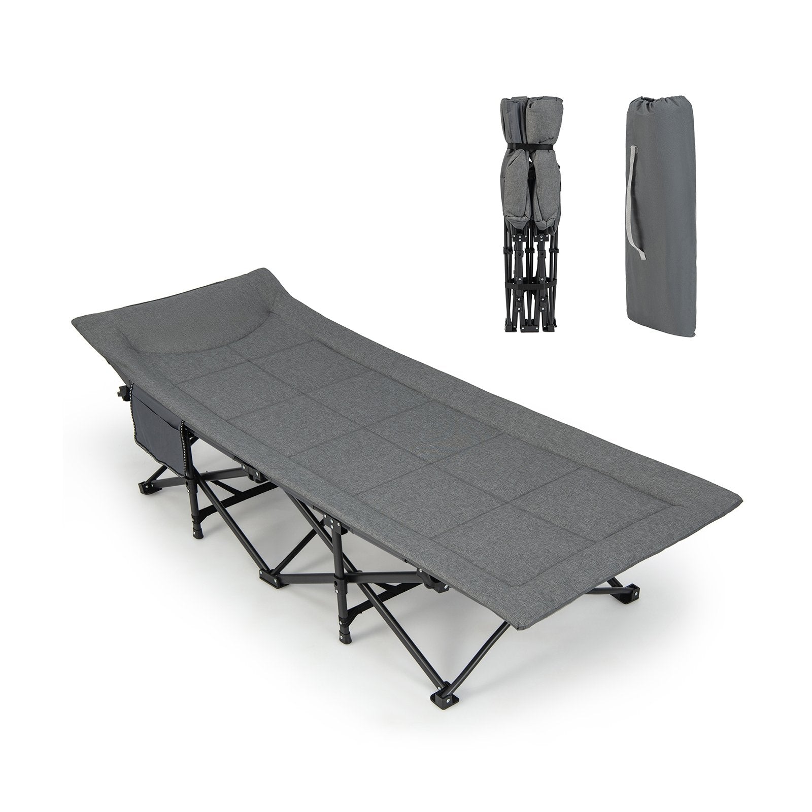 Folding Camping Cot with Carry Bag Cushion and Headrest, Gray Camping Furniture   at Gallery Canada