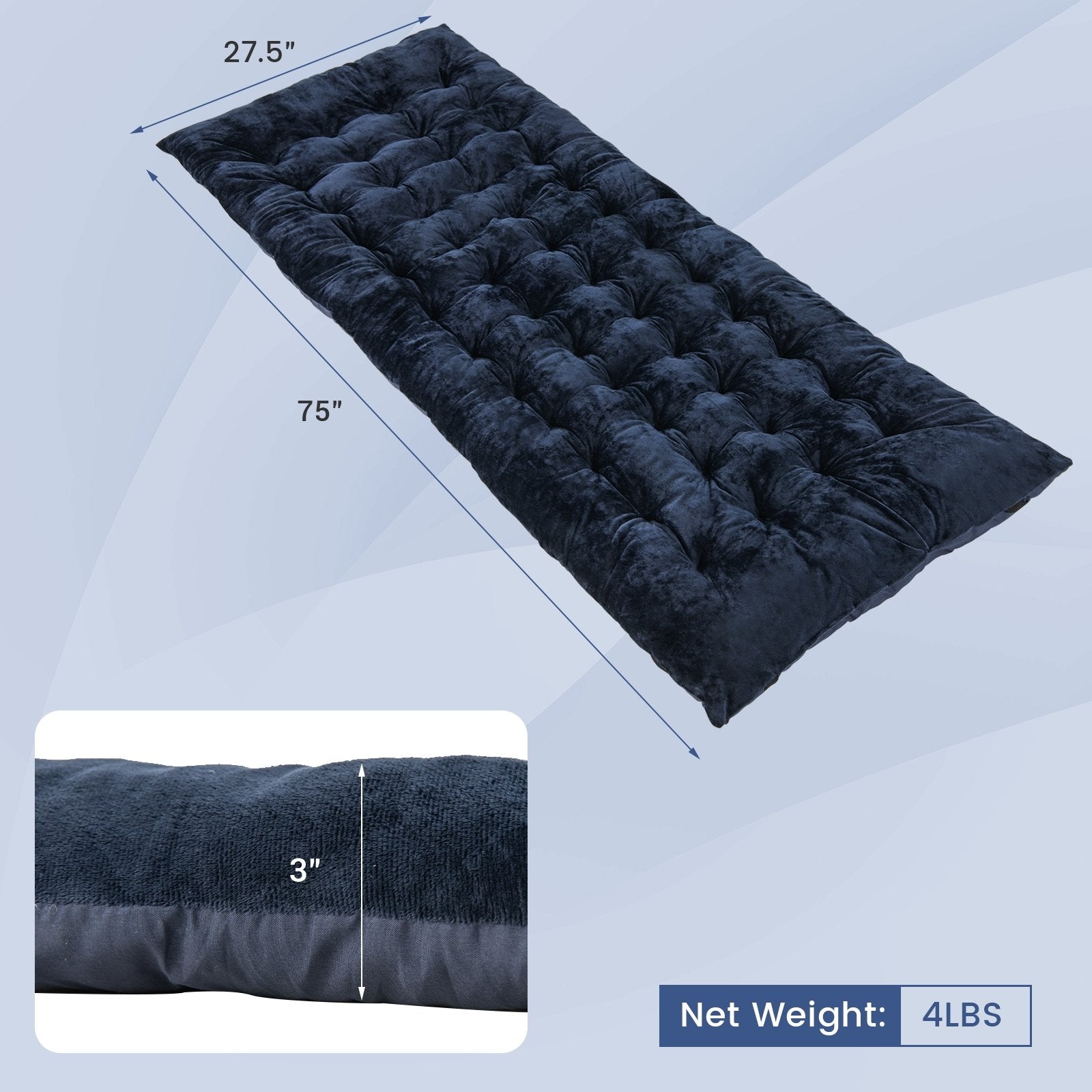 75 x 27.5 Inch Camping Cot Pads with Soft and Breathable Crystal Velvet, Navy Camping Furniture   at Gallery Canada